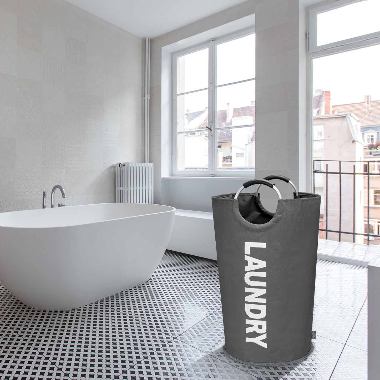 DOKEHOM 90L/125L/160L Large Laundry Basket, Collapsible Laundry Bag, Freestanding Tall Clothes Hamper, Foldable Washing Bin (Dark Grey)