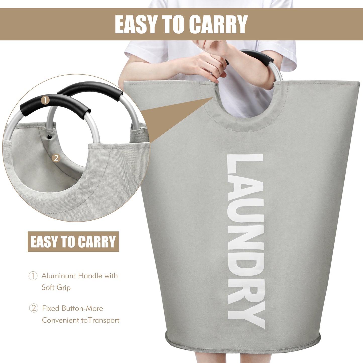 DOKEHOM 90L/125L/160L Large Laundry Basket, Collapsible Laundry Bag, Freestanding Tall Clothes Hamper, Foldable Washing Bin (Grey)