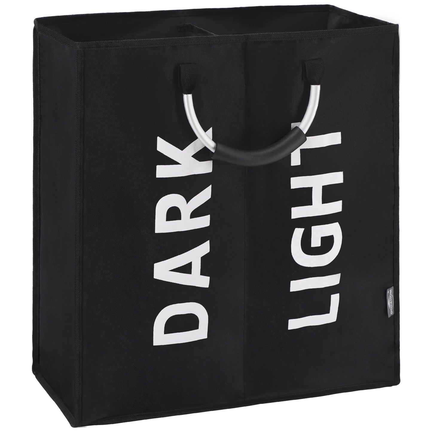 DOKEHOM 50L/80L/120L Large Collapsible Washing Laundry Basket Bag with 2 Sections for Bedroom, Fabric (Black)