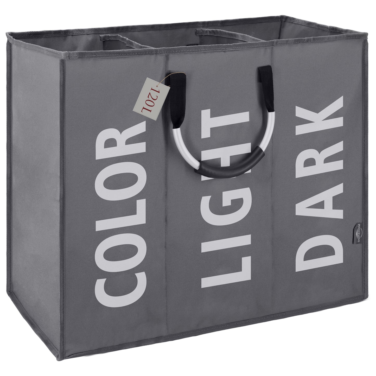 DOKEHOM 80L Large Collapsible Washing Laundry Basket Bag with 2 Sections for Bedroom, Fabric (Dark Grey)