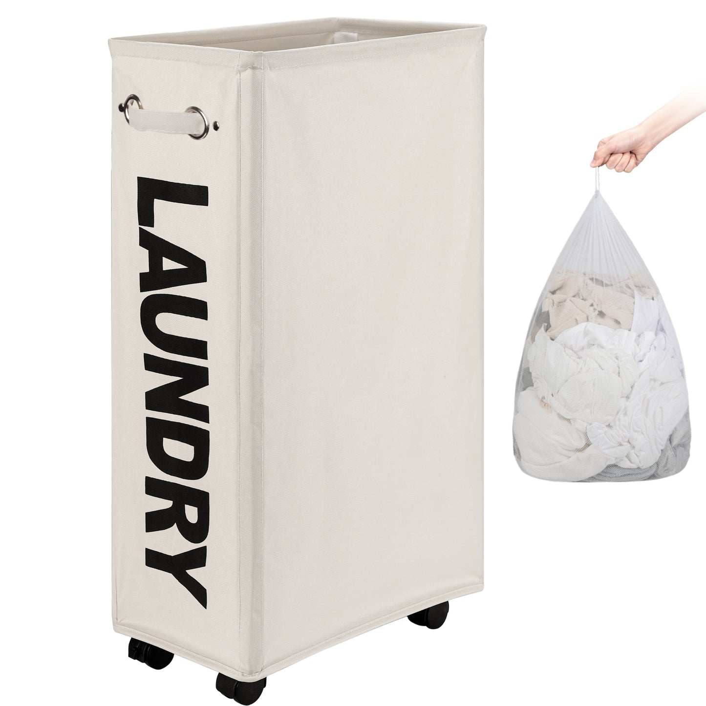 DOKEHOM Laundry Basket on Wheels, Collapsible Rolling Laundry Hamper, Foldable Corner Clothes Storage Bins