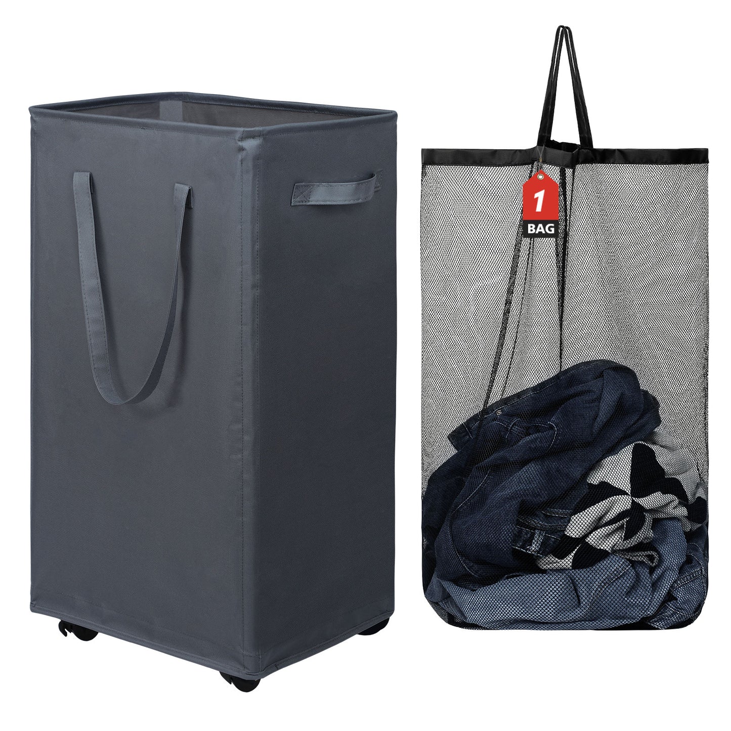 DOKEHOM Laundry Basket on Wheels, Collapsible Rolling Laundry Hamper, Foldable Corner Clothes Storage Bins