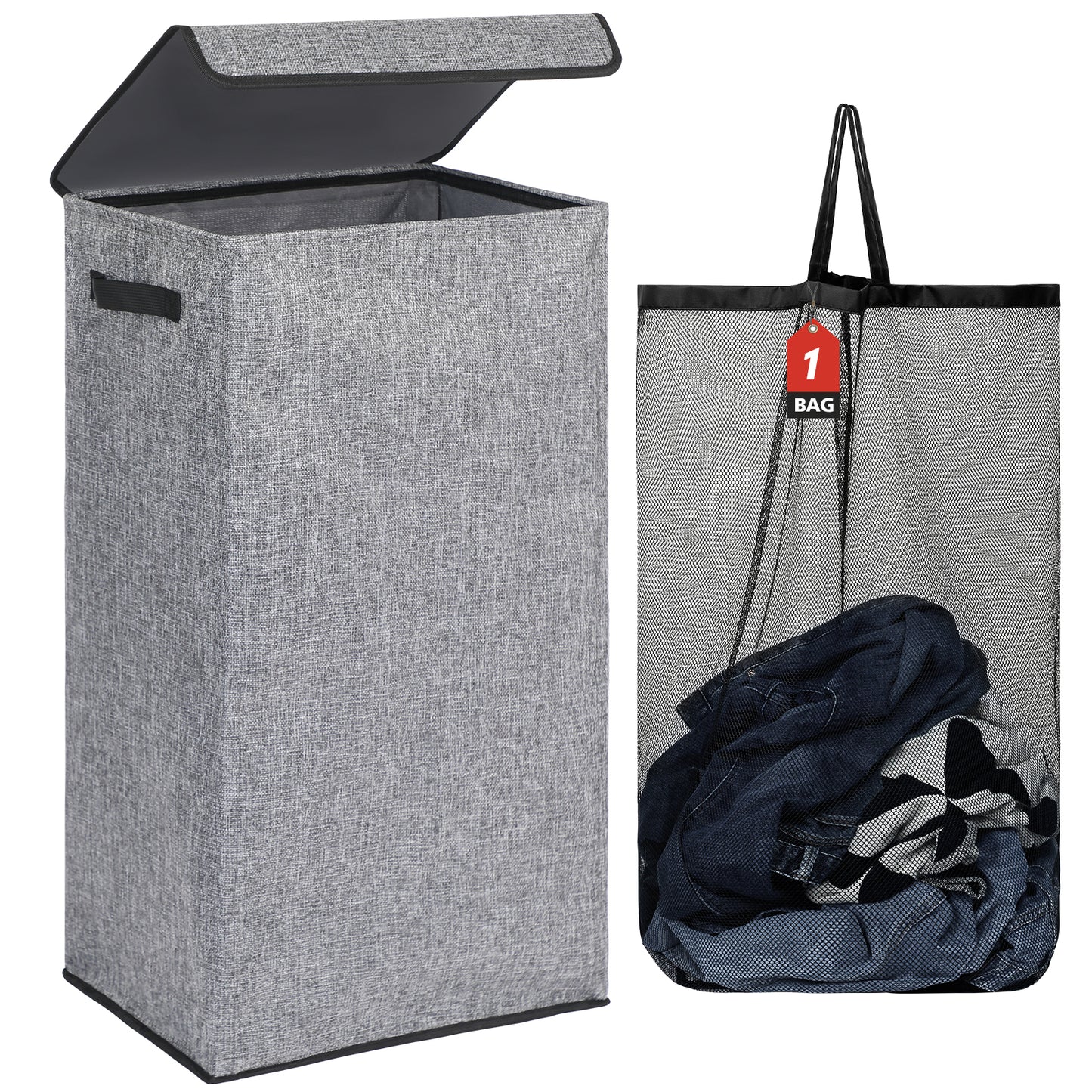 DOKEHOM Laundry Basket with Lid and Removable Laundry Bags, Large Collapsible Laundry Hamper for Bedroom, Bathroom, Laundry Room, Colloge