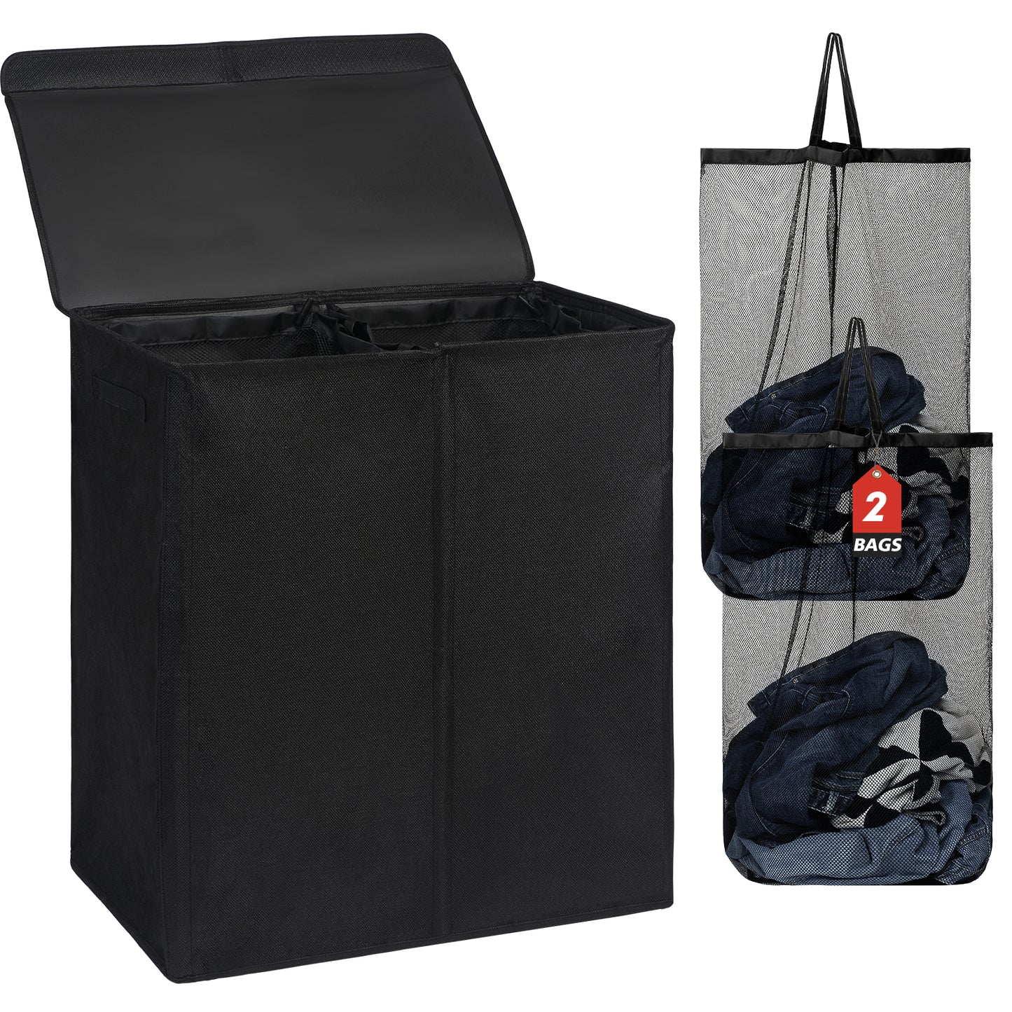 DOKEHOM Laundry Basket with Lid and Removable Laundry Bags, Large Collapsible Laundry Hamper for Bedroom, Bathroom, Laundry Room, Colloge
