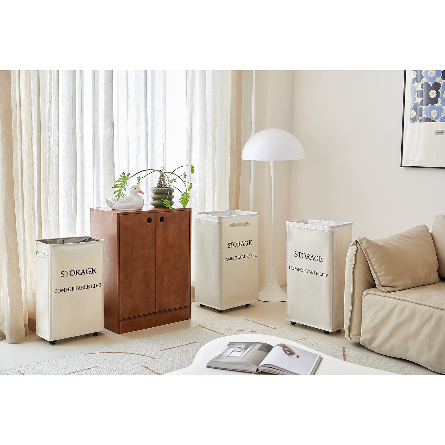 DOKEHOM Slim Wheeled Laundry Hamper with Removable Washing Bag, Beige