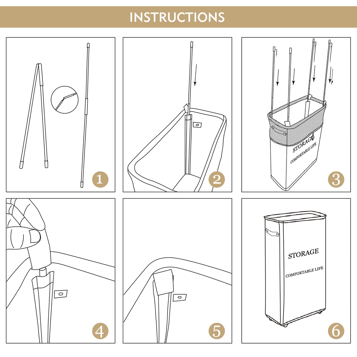 DOKEHOM Slim Wheeled Laundry Hamper with Removable Washing Bag, Beige