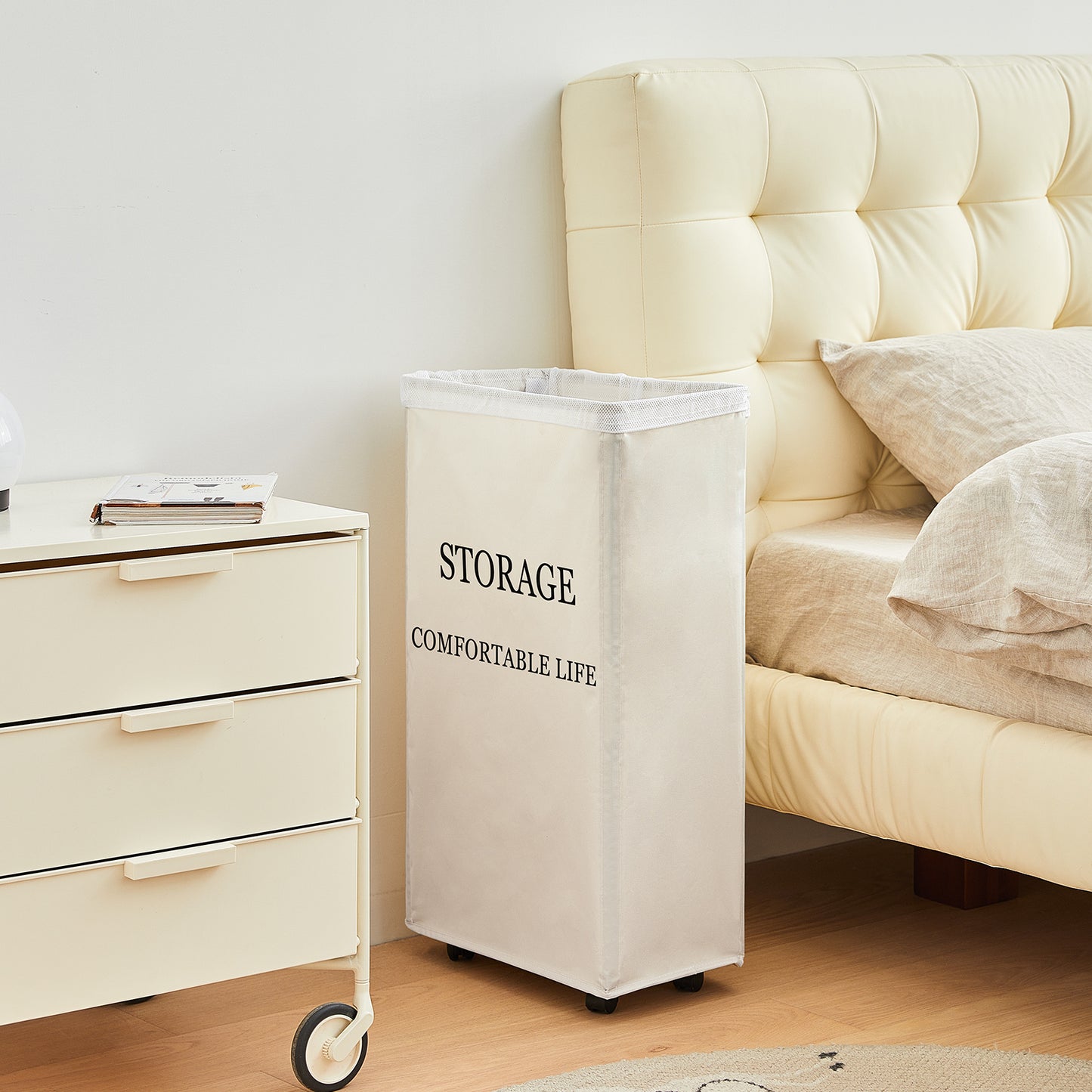 DOKEHOM Slim Wheeled Laundry Hamper with Removable Washing Bag, Beige