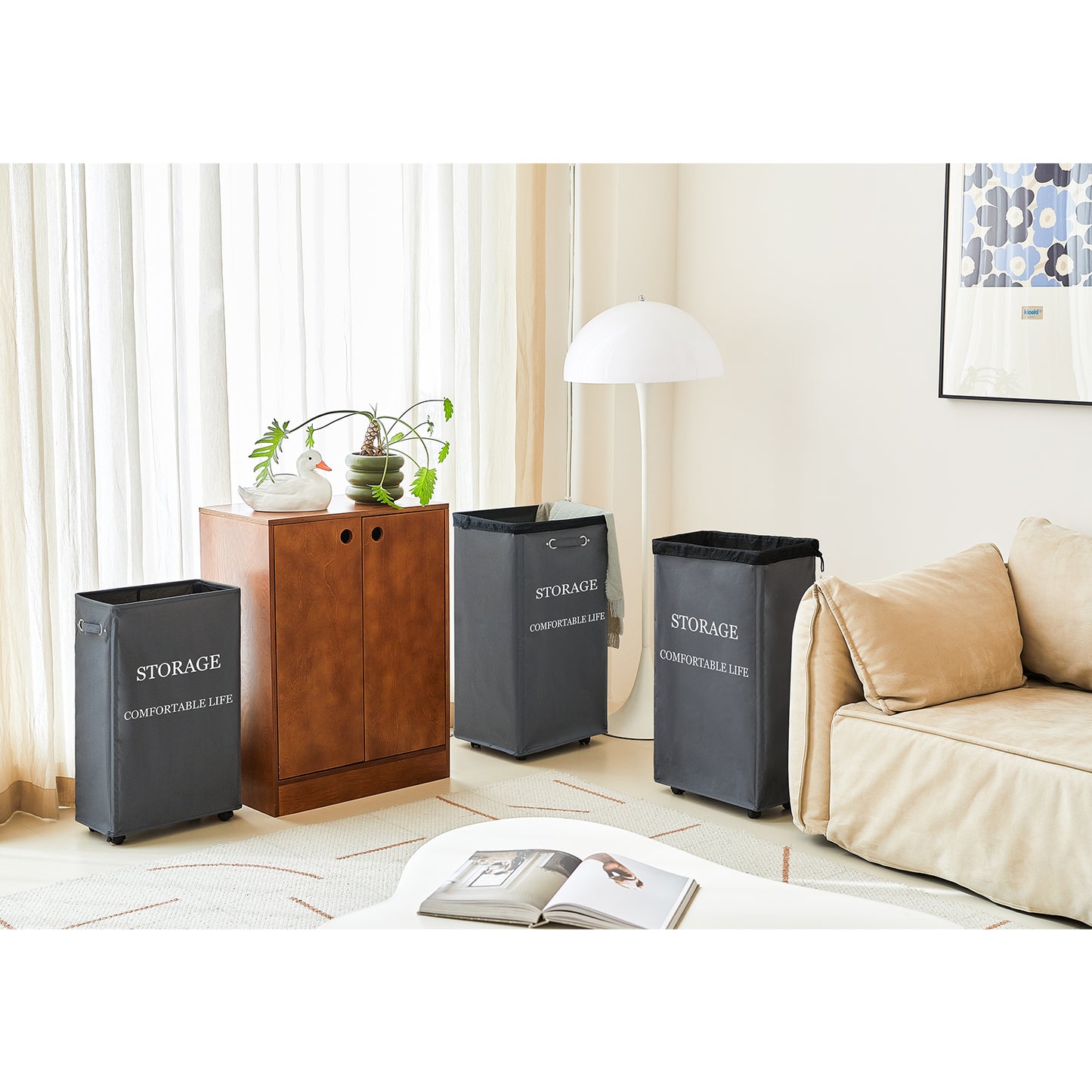 DOKEHOM 25-Inches Slim Laundry Basket on Wheels, Collapsible Rolling Laundry Hamper, Foldable Narrow Corner Clothes Storage Bins