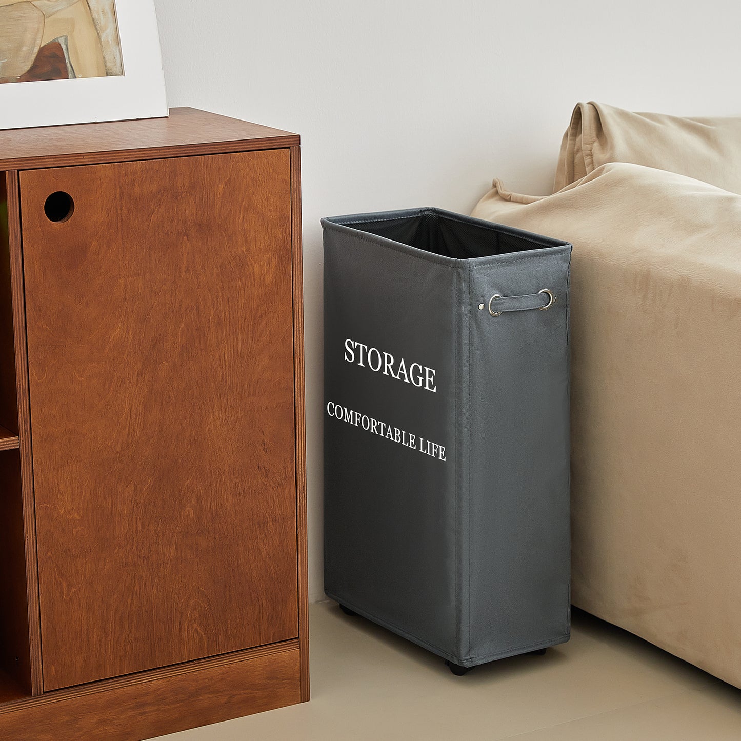 DOKEHOM 25-Inches Slim Laundry Basket on Wheels, Collapsible Rolling Laundry Hamper, Foldable Narrow Corner Clothes Storage Bins