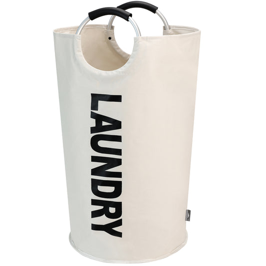 DOKEHOM 90L Large Laundry Basket, Collapsible Laundry Bag, Freestanding Tall Clothes Hamper, Foldable Washing Bin (Beige)