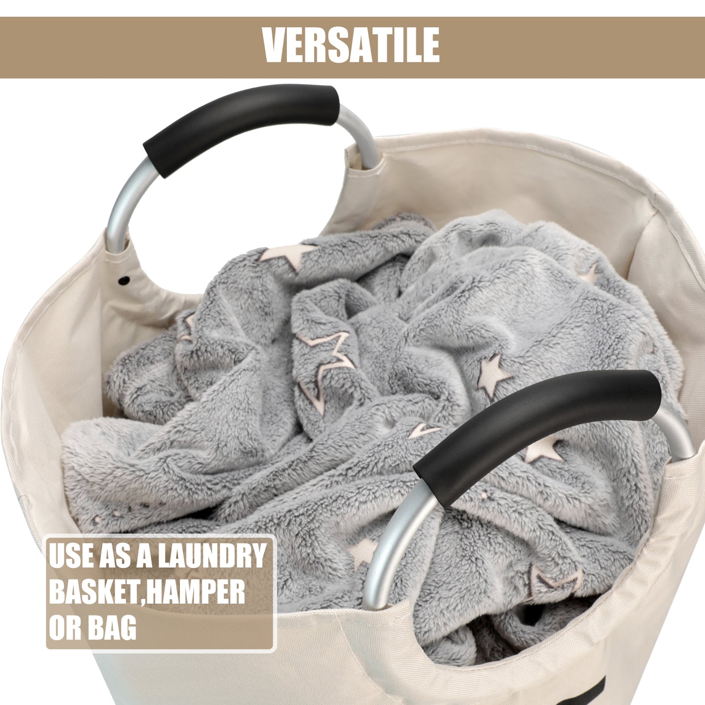 DOKEHOM 90L Large Laundry Basket, Collapsible Laundry Bag, Freestanding Tall Clothes Hamper, Foldable Washing Bin (Beige)