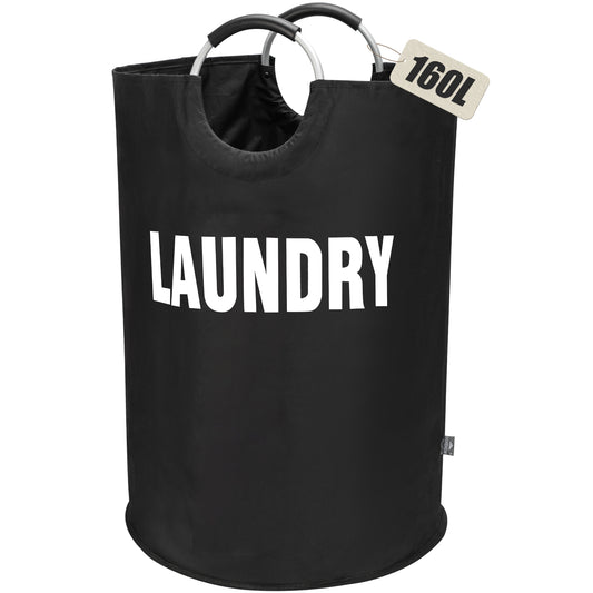 DOKEHOM 160L XX-Large Laundry Basket, Collapsible Laundry Bag, Freestanding Tall Clothes Hamper, Foldable Washing Bin (Black)