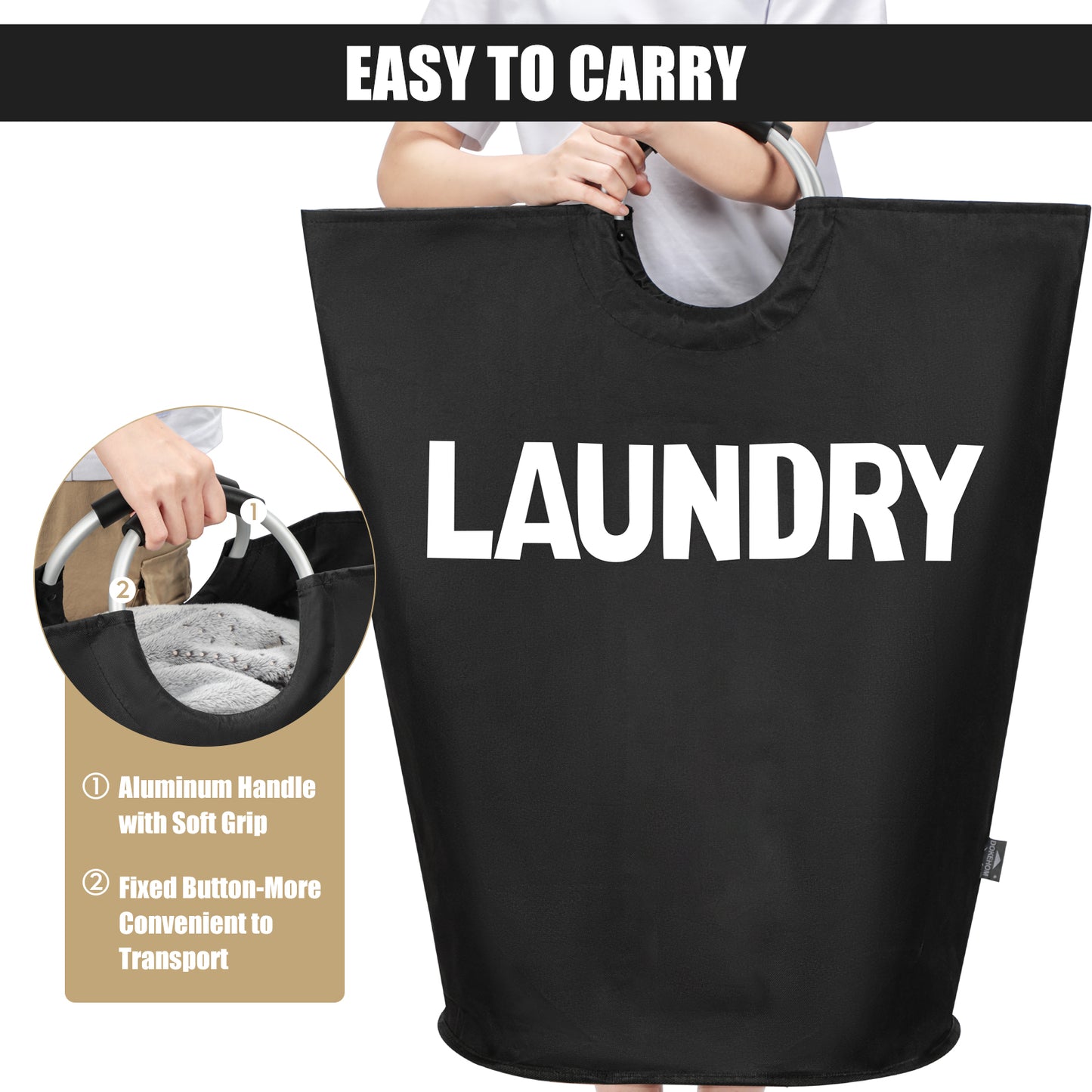 DOKEHOM 160L XX-Large Laundry Basket, Collapsible Laundry Bag, Freestanding Tall Clothes Hamper, Foldable Washing Bin (Black)