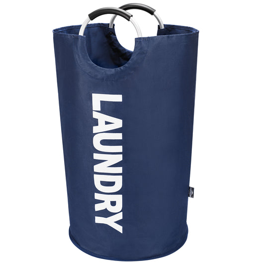 DOKEHOM 90L/125L Large Laundry Basket, Collapsible Laundry Bag, Freestanding Tall Clothes Hamper, Foldable Washing Bin (Dark Blue)