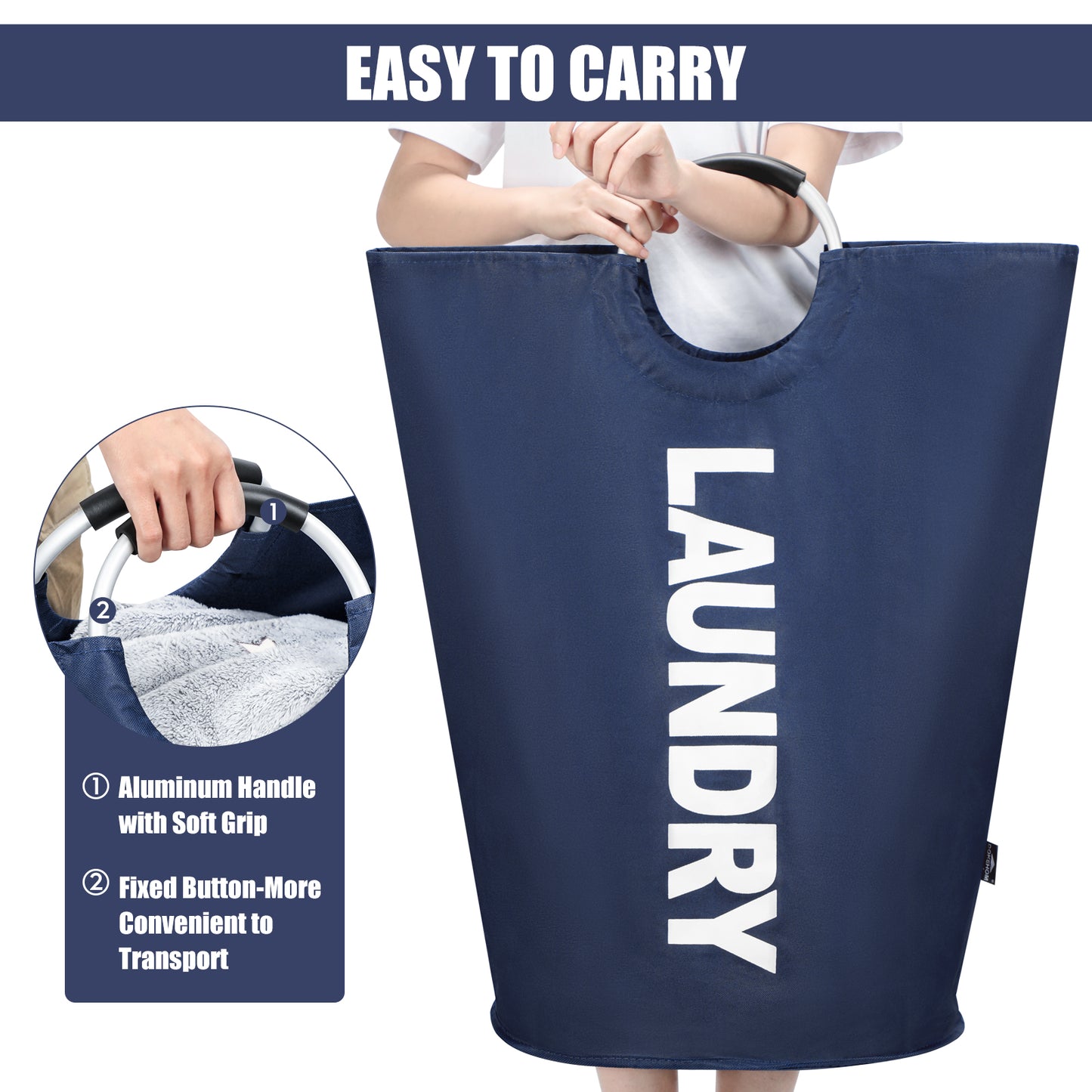 DOKEHOM 125L X-Large Laundry Basket, Collapsible Laundry Bag, Freestanding Tall Clothes Hamper, Foldable Washing Bin (Dark Blue)