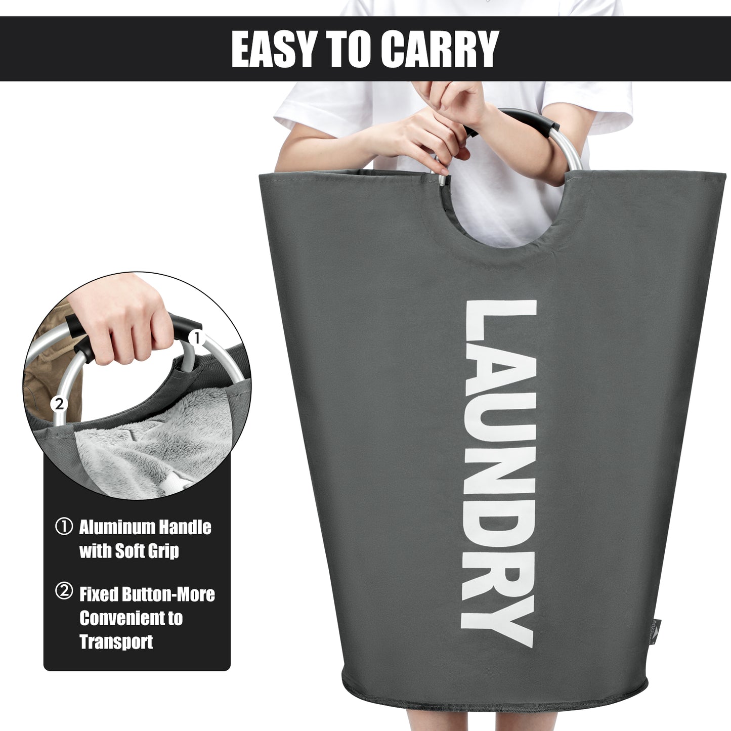 DOKEHOM 125L X-Large Laundry Basket, Collapsible Laundry Bag, Freestanding Tall Clothes Hamper, Foldable Washing Bin (Dark Grey)