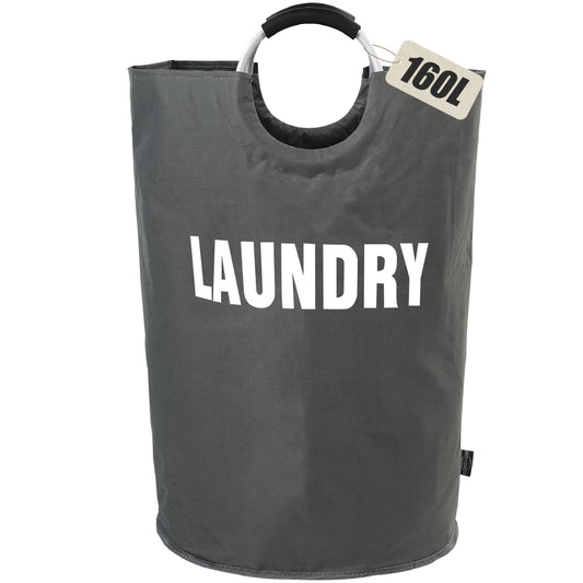 DOKEHOM 160L XX-Large Laundry Basket, Collapsible Laundry Bag, Freestanding Tall Clothes Hamper, Foldable Washing Bin (Dark Grey)