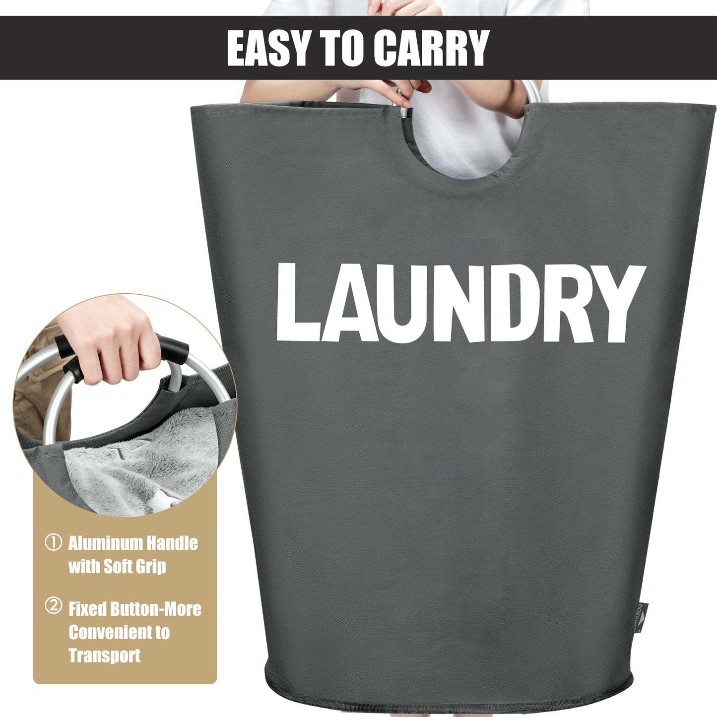 DOKEHOM 160L XX-Large Laundry Basket, Collapsible Laundry Bag, Freestanding Tall Clothes Hamper, Foldable Washing Bin (Dark Grey)