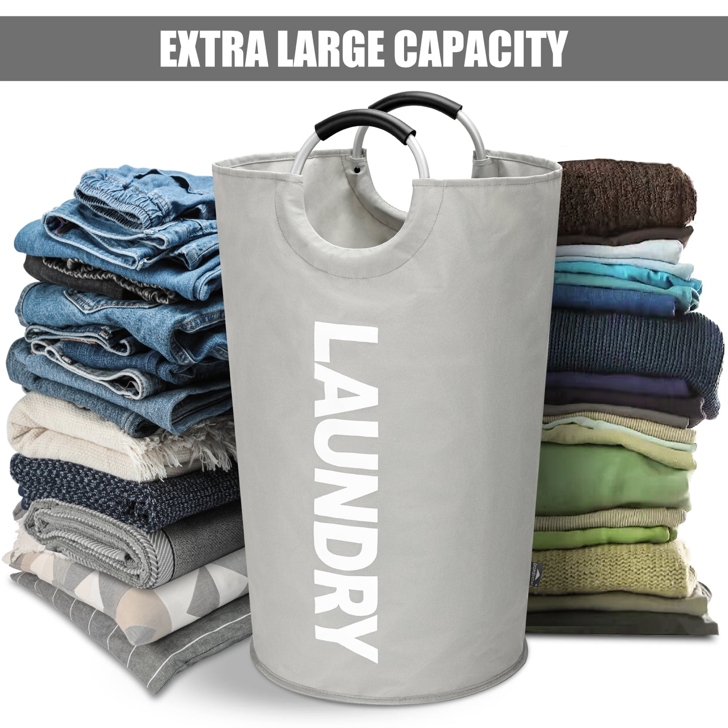 DOKEHOM 125L X-Large Collapsible Washing Laundry Basket Bag (7 Colors) for Bedroom, Fabric (Grey, XL)