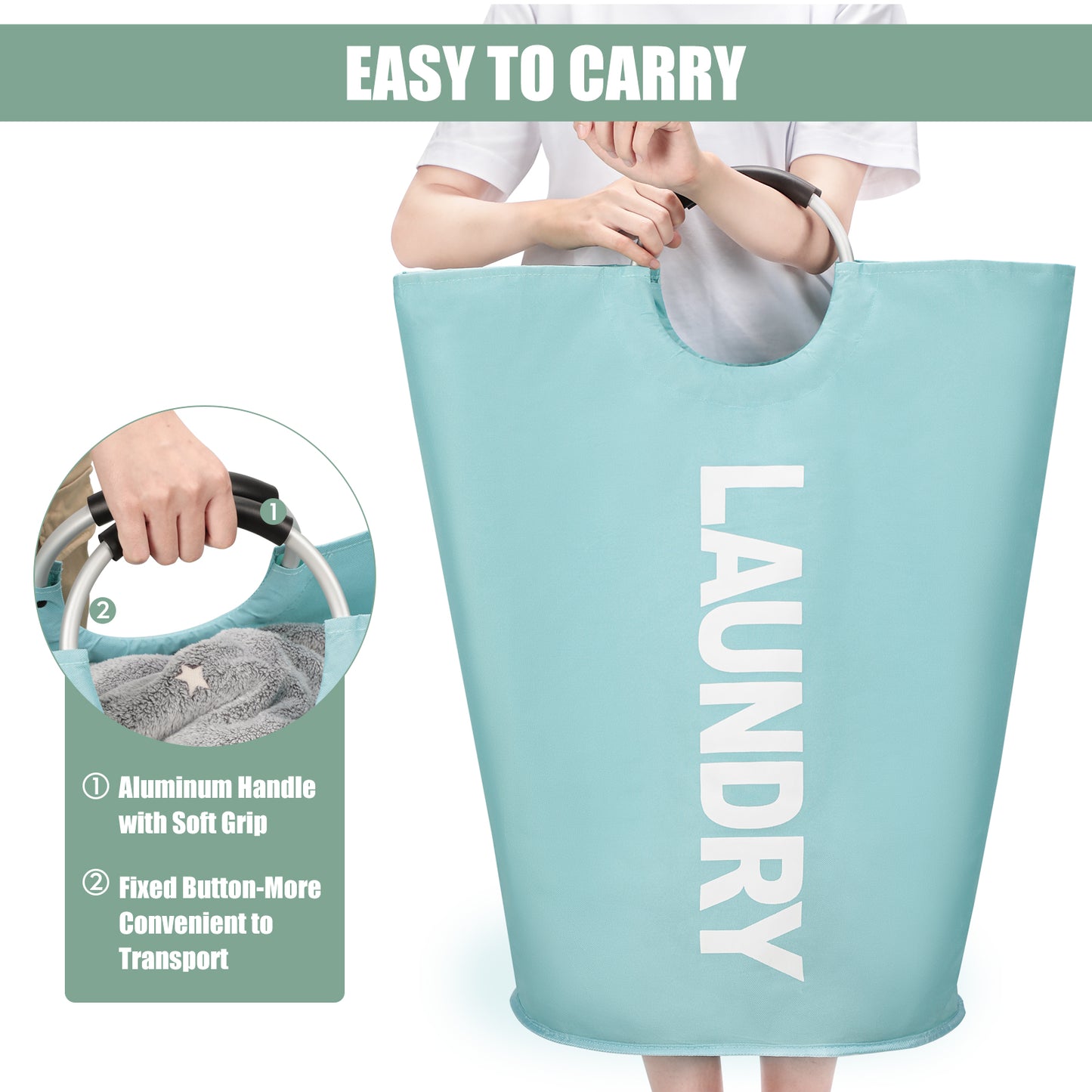 DOKEHOM 125L X-Large Laundry Basket, Collapsible Laundry Bag, Freestanding Tall Clothes Hamper, Foldable Washing Bin (Light Blue)