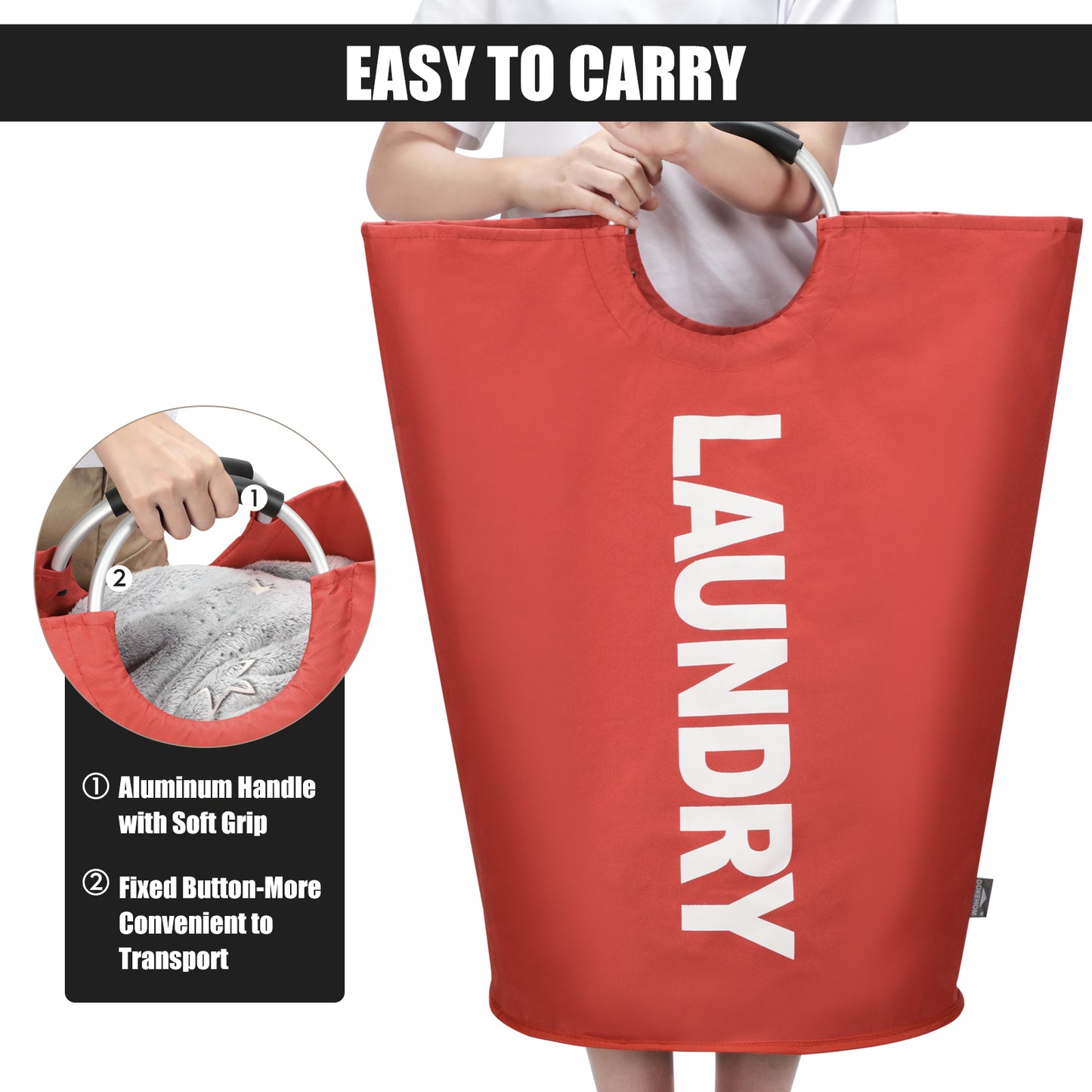DOKEHOM 125L X-Large Laundry Basket, Collapsible Laundry Bag, Freestanding Tall Clothes Hamper, Foldable Washing Bin (Red)