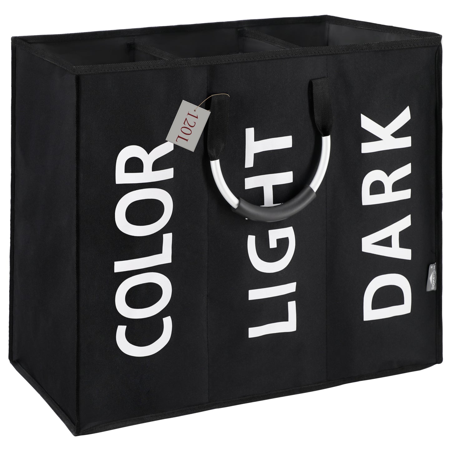 DOKEHOM 50L/80L/120L Large Collapsible Washing Laundry Basket Bag with 2 Sections for Bedroom, Fabric (Black)