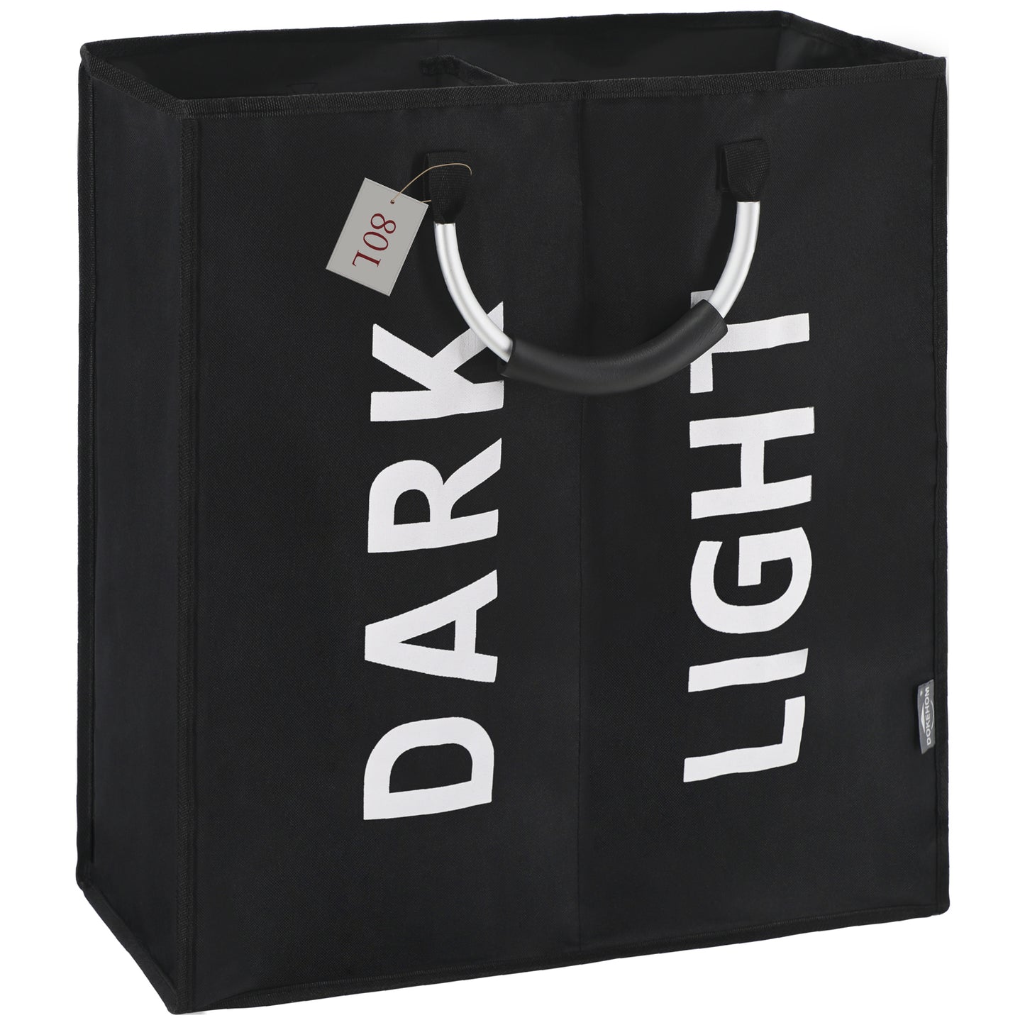 DOKEHOM 50L/80L/120L Large Collapsible Washing Laundry Basket Bag with 2 Sections for Bedroom, Fabric (Black)