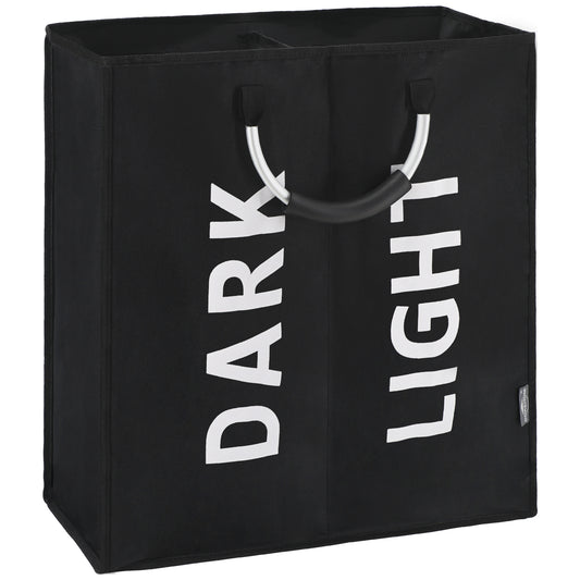 DOKEHOM 50L/80L/120L Large Collapsible Washing Laundry Basket Bag with 2 Sections for Bedroom, Fabric (Black)