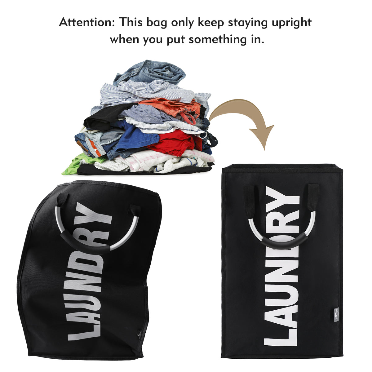 DOKEHOM 50L Collapsible Washing Laundry Basket Bag for Bedroom, Fabric (Black)