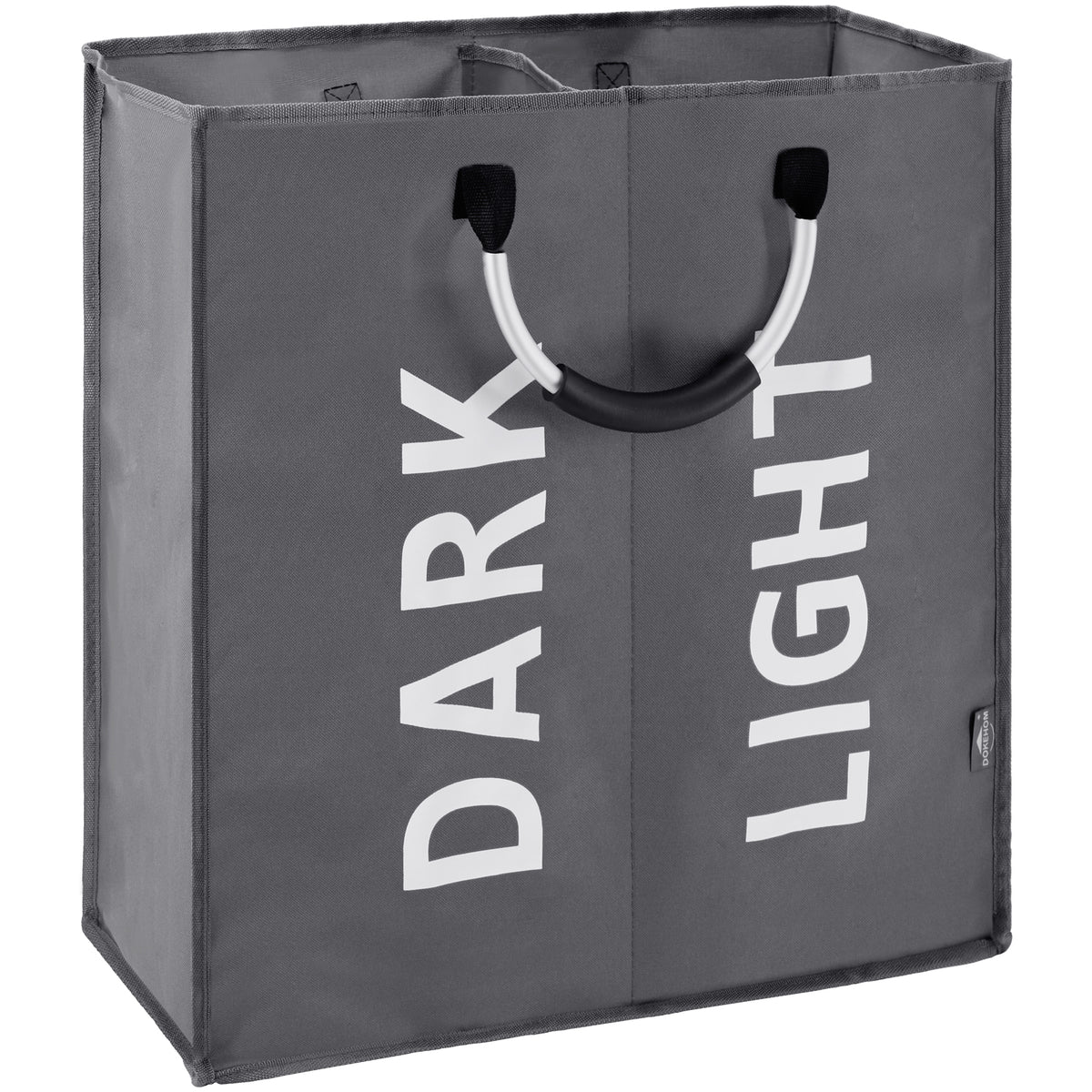 DOKEHOM 80L Large Collapsible Washing Laundry Basket Bag with 2 Sections for Bedroom, Fabric (Dark Grey)