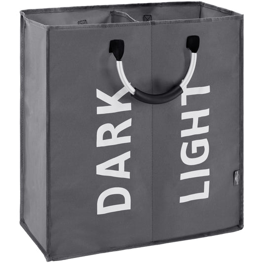 DOKEHOM 80L Large Collapsible Washing Laundry Basket Bag with 2 Sections for Bedroom, Fabric (Dark Grey)