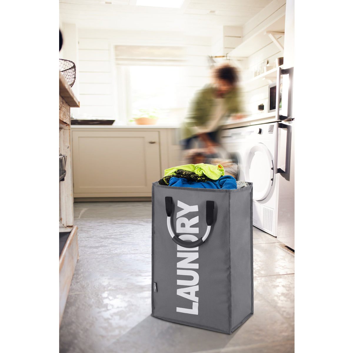 DOKEHOM 50L Collapsible Washing Laundry Basket Bag for Bedroom, Fabric (Dark Grey)