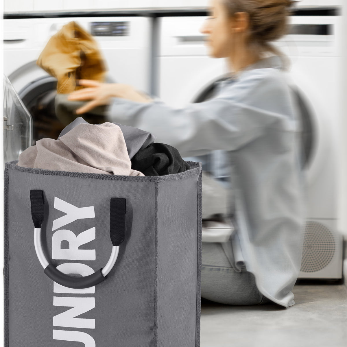 DOKEHOM 50L Collapsible Washing Laundry Basket Bag for Bedroom, Fabric (Dark Grey)