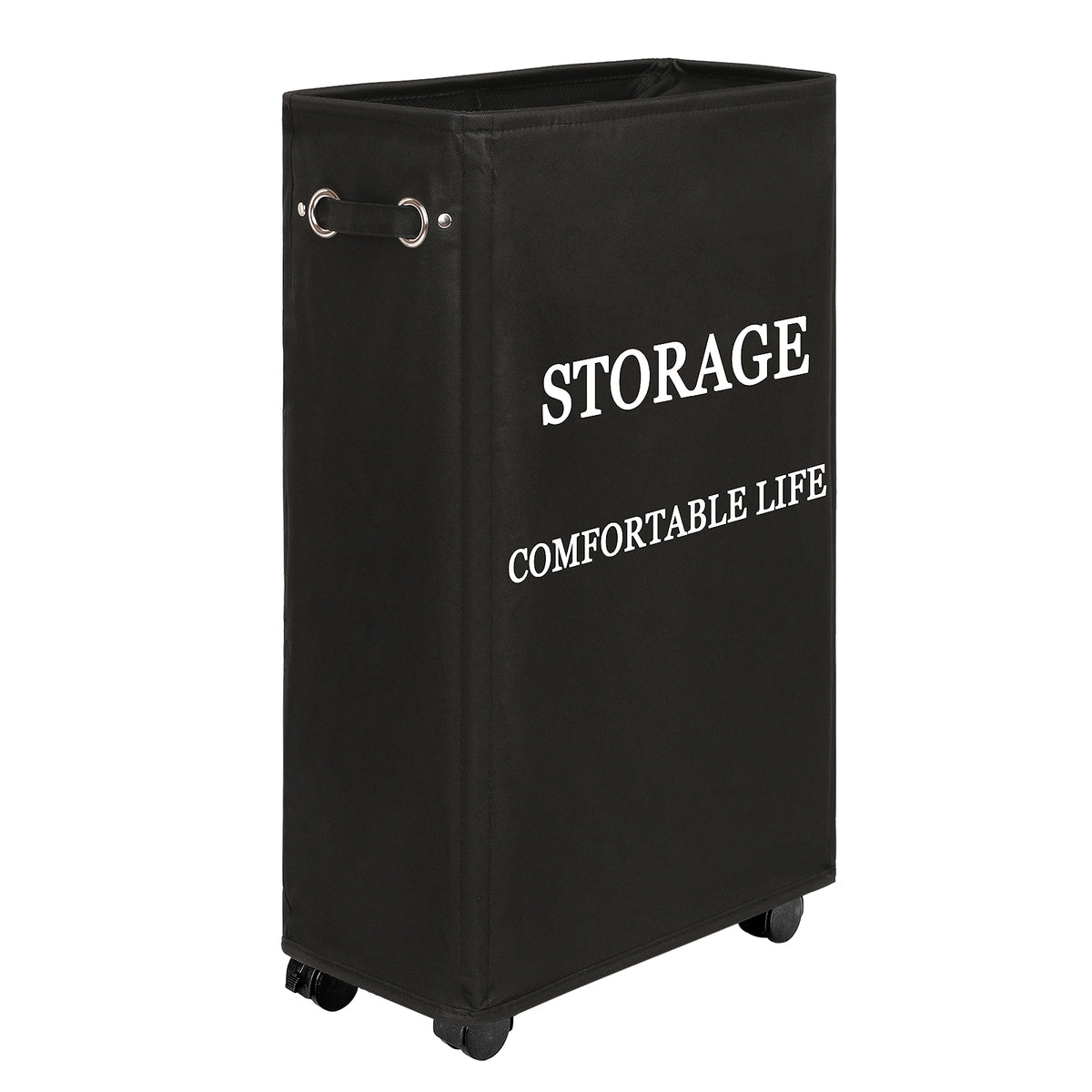 DOKEHOM 25-Inches Slim Laundry Basket on Wheels, Collapsible Rolling Laundry Hamper, Foldable Narrow Corner Clothes Storage Bins (Black)