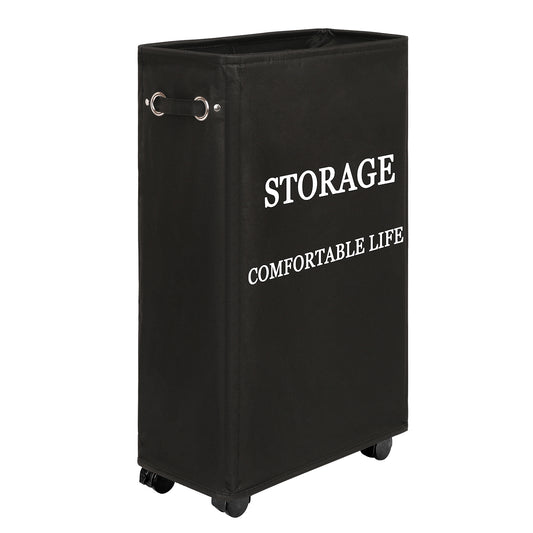DOKEHOM 25-Inches Slim Laundry Basket on Wheels, Collapsible Rolling Laundry Hamper, Foldable Narrow Corner Clothes Storage Bins (Black)