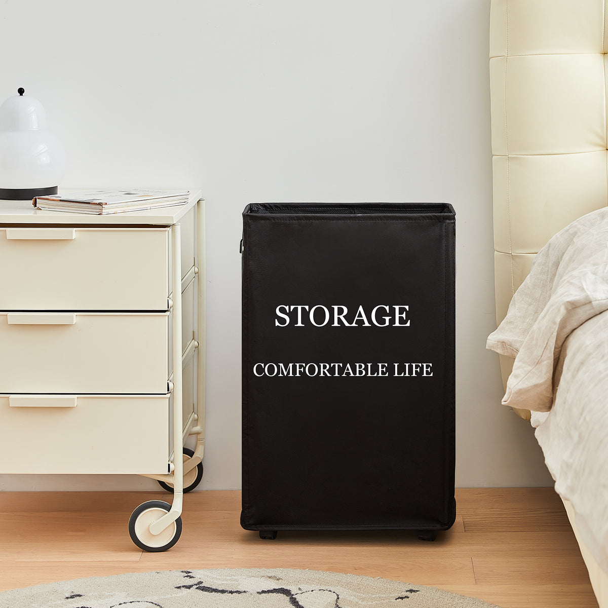 DOKEHOM 25-Inches Slim Laundry Basket on Wheels, Collapsible Rolling Laundry Hamper, Foldable Narrow Corner Clothes Storage Bins (Black)