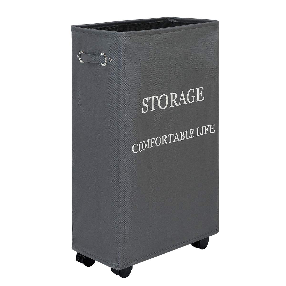 DOKEHOM 25-Inches Slim Laundry Basket on Wheels, Collapsible Rolling Laundry Hamper, Foldable Narrow Corner Clothes Storage Bins (Dark Grey)