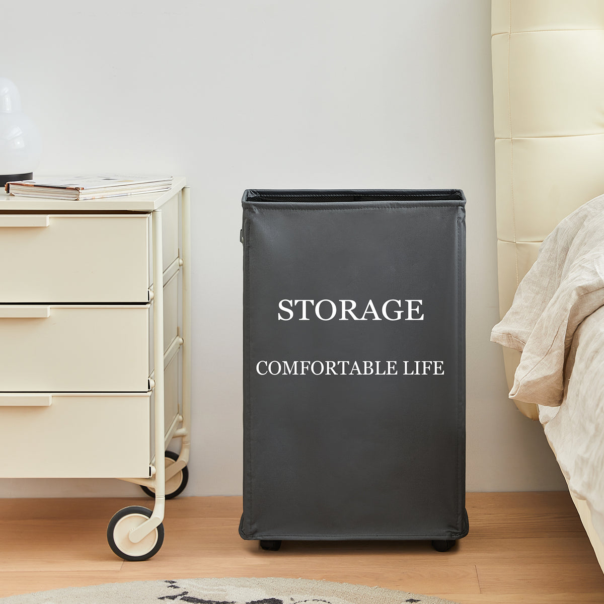 DOKEHOM 25-Inches Slim Laundry Basket on Wheels, Collapsible Rolling Laundry Hamper, Foldable Narrow Corner Clothes Storage Bins (Dark Grey)