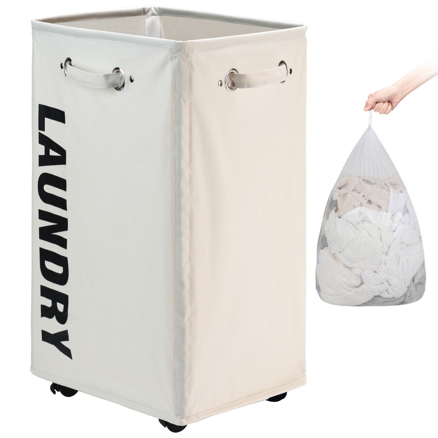 DOKEHOM Laundry Basket on Wheels, Collapsible Rolling Laundry Hamper, Foldable Corner Clothes Storage Bins