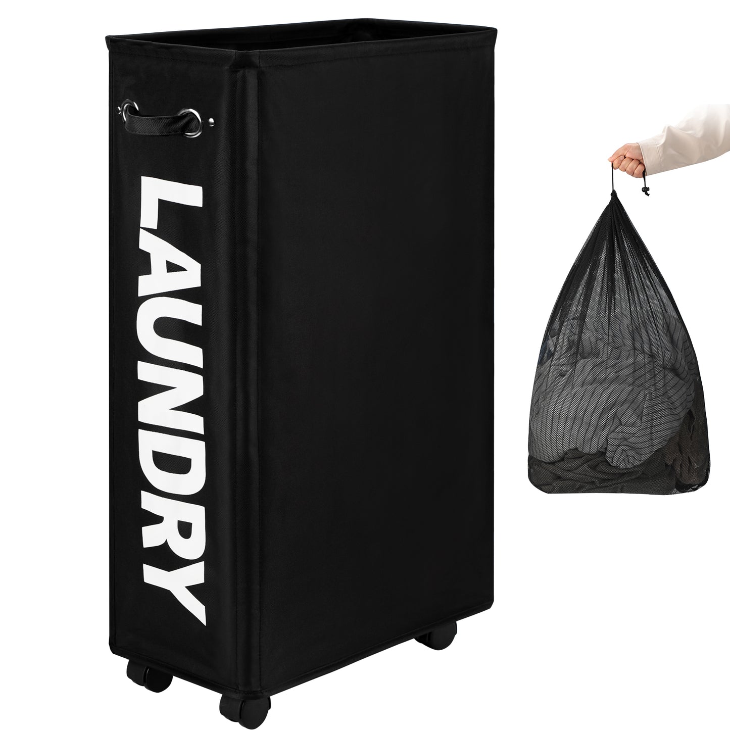 DOKEHOM Laundry Basket on Wheels, Collapsible Rolling Laundry Hamper, Foldable Corner Clothes Storage Bins