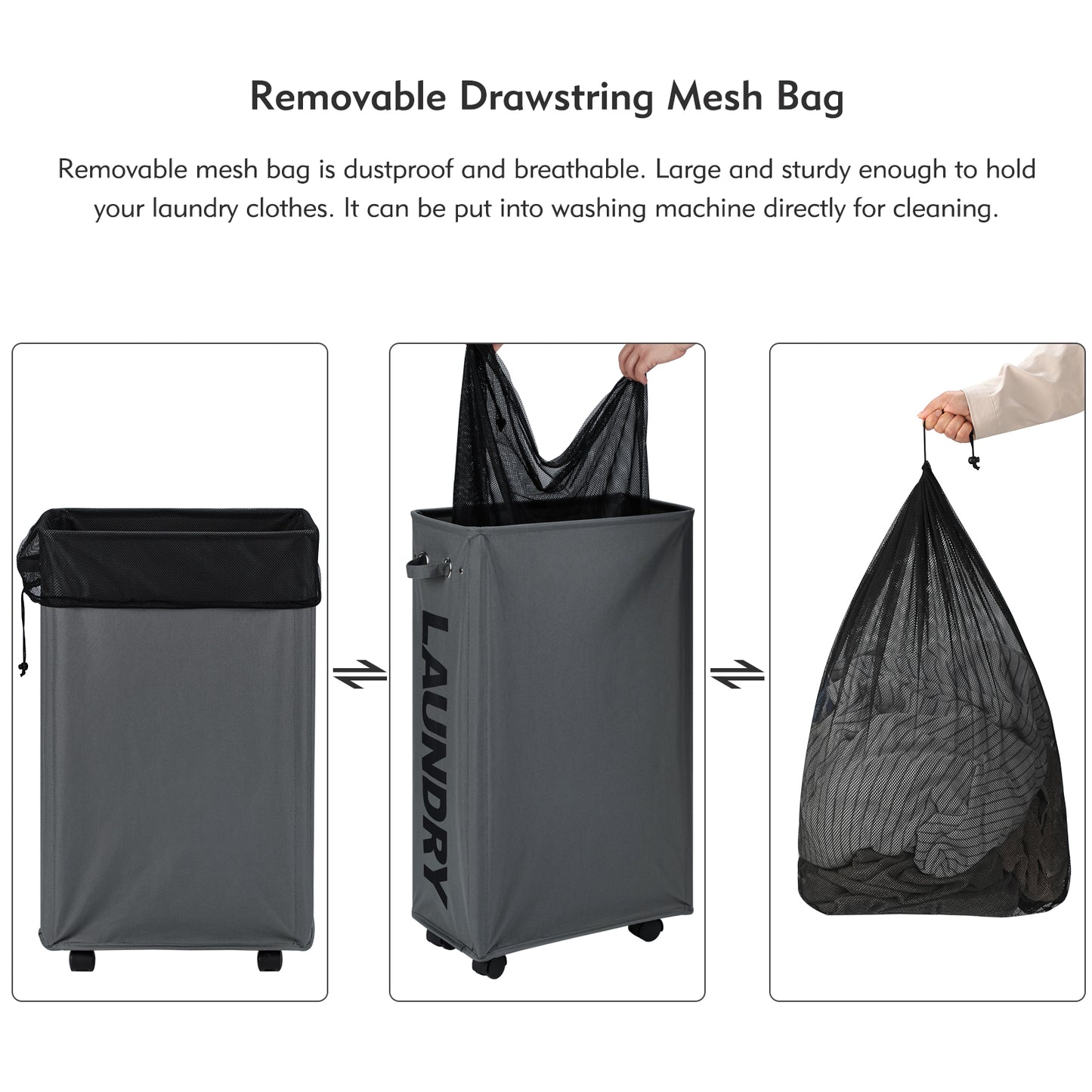 DOKEHOM Laundry Basket on Wheels, Collapsible Rolling Laundry Hamper, Foldable Corner Clothes Storage Bins