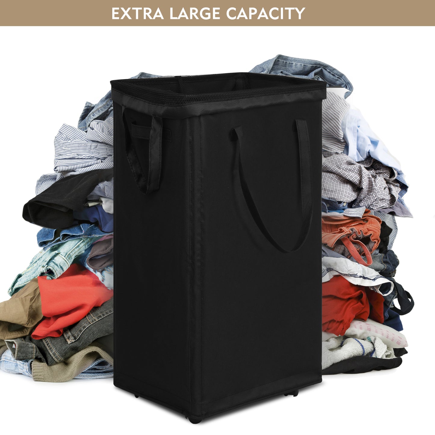 DOKEHOM 90L X-Large Laundry Basket with Removable Wash Bag on Wheels, Collapsible Rolling Laundry Hamper, Foldable Clothes Organizer, Folding Washing Bin (Black)