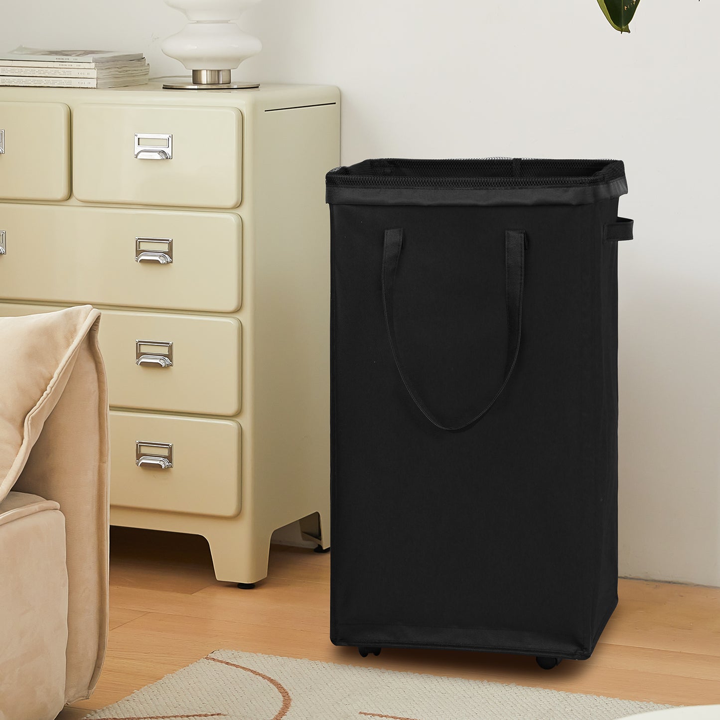 DOKEHOM 90L X-Large Laundry Basket with Removable Wash Bag on Wheels, Collapsible Rolling Laundry Hamper, Foldable Clothes Organizer, Folding Washing Bin (Black)