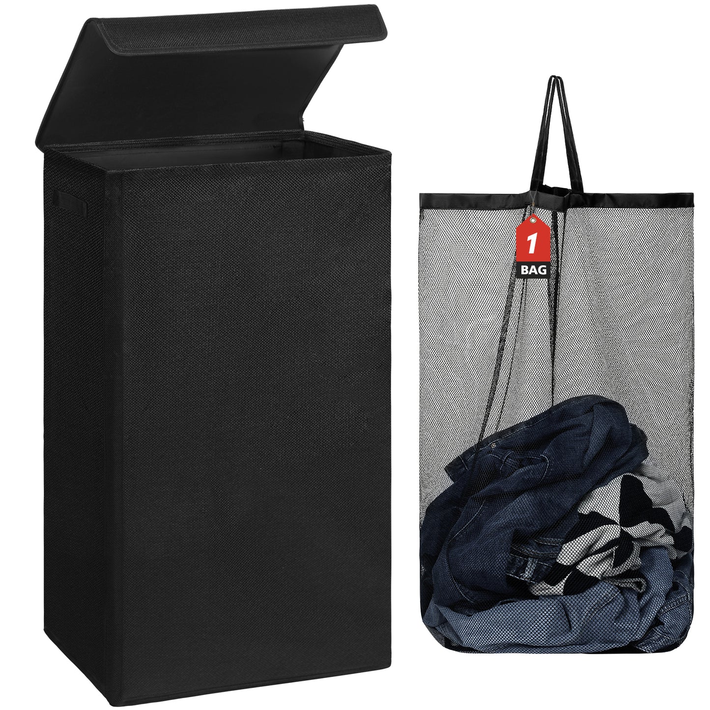 DOKEHOM Laundry Basket with Lid and Removable Laundry Bags, Large Collapsible Laundry Hamper for Bedroom, Bathroom, Laundry Room, Colloge