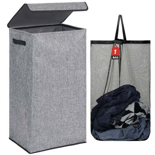 DOKEHOM Laundry Basket with Lid and Removable Laundry Bags, Large Collapsible Laundry Hamper for Bedroom, Bathroom, Laundry Room, Colloge