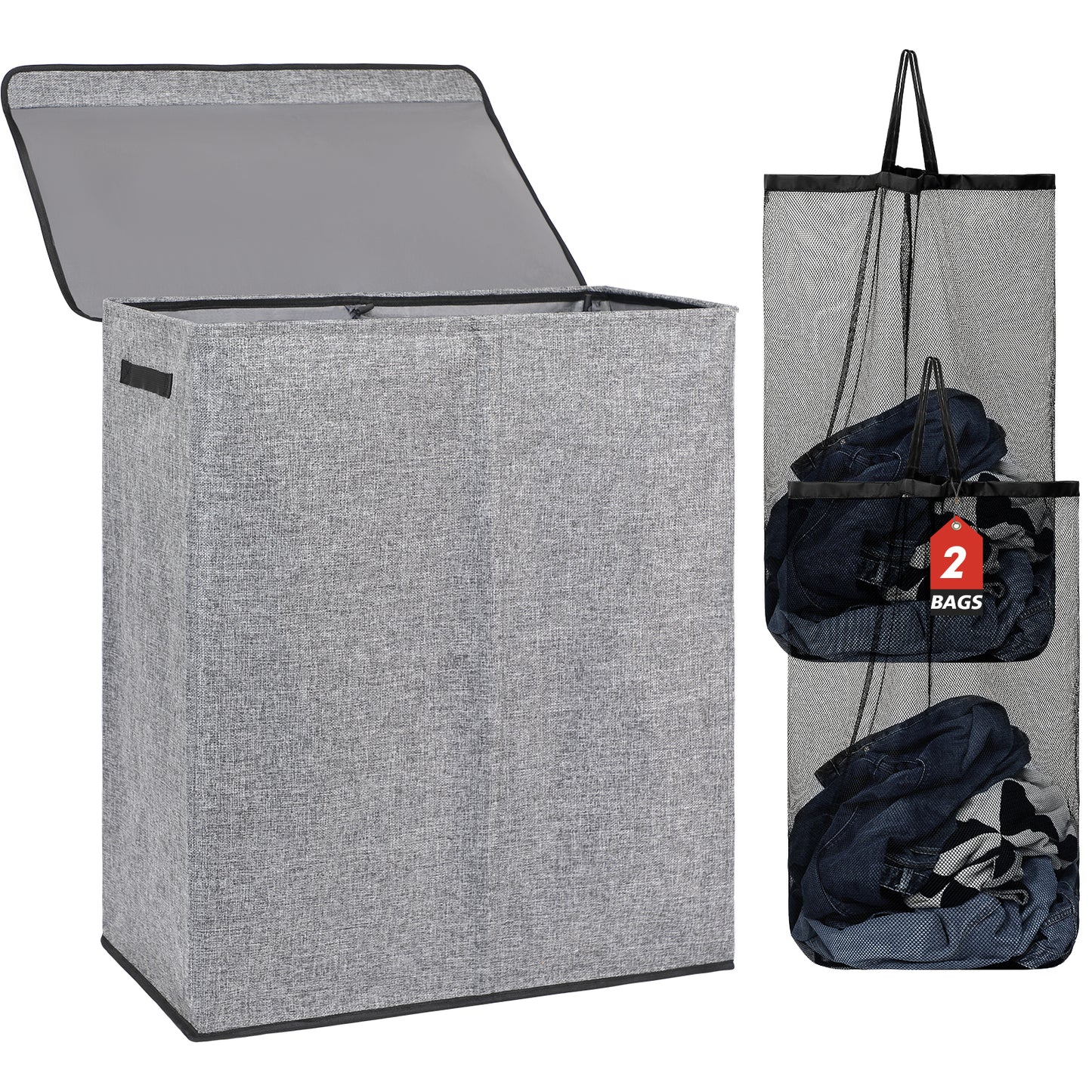 DOKEHOM Laundry Basket with Lid and Removable Laundry Bags, Large Collapsible Laundry Hamper for Bedroom, Bathroom, Laundry Room, Colloge