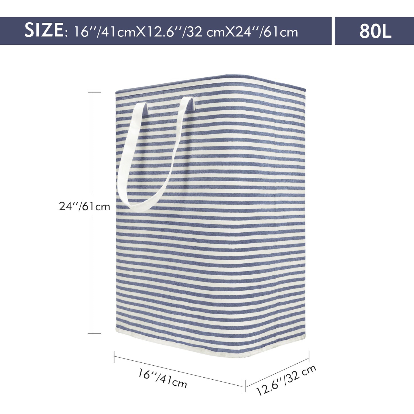 DOKEHOM 80L Freestanding Laundry Hamper with Handle, Collapsible Large Cotton Storage Basket for Clothes (Blue)