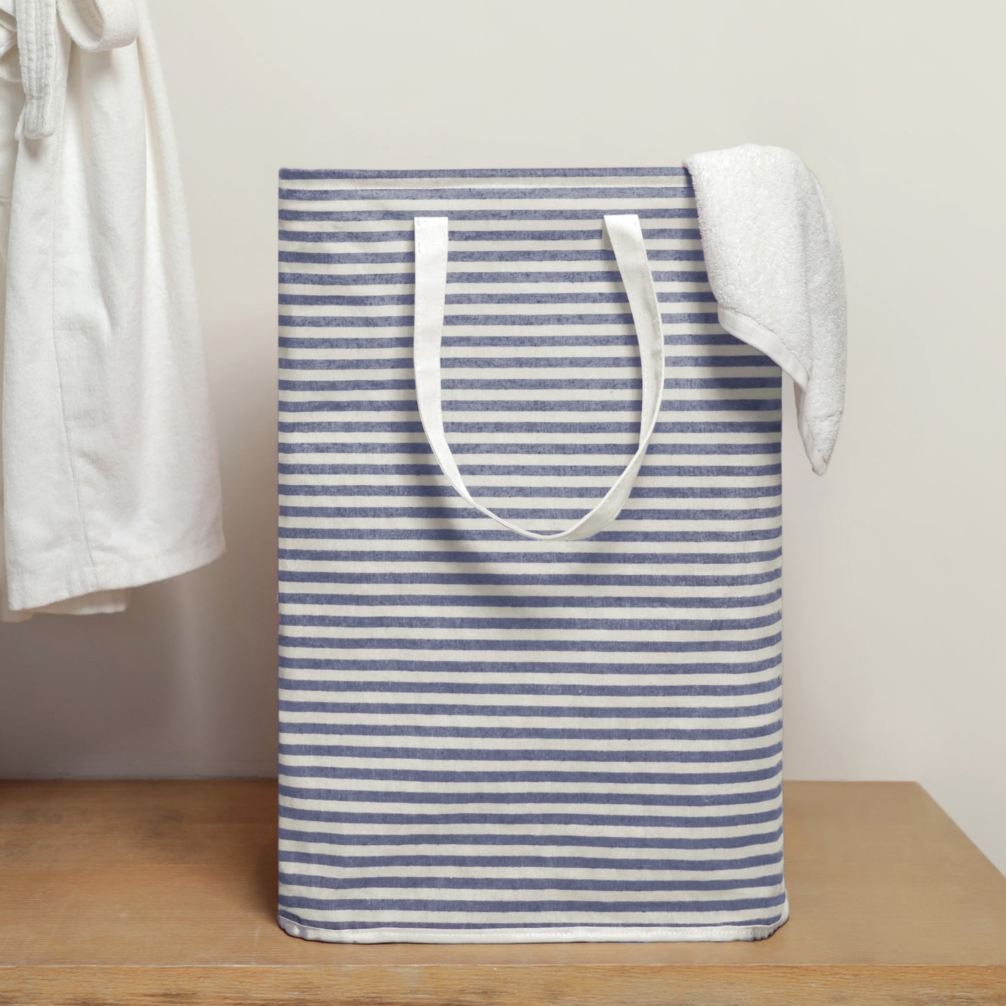 DOKEHOM 80L Freestanding Laundry Hamper with Handle, Collapsible Large Cotton Storage Basket for Clothes (Blue)