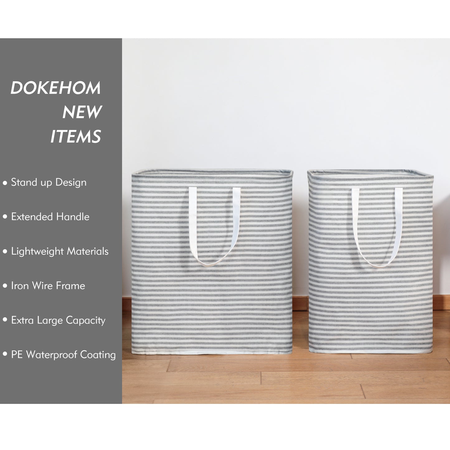 DOKEHOM Freestanding Laundry Hamper with Handle, Collapsible Large Cotton Storage Basket for Clothes