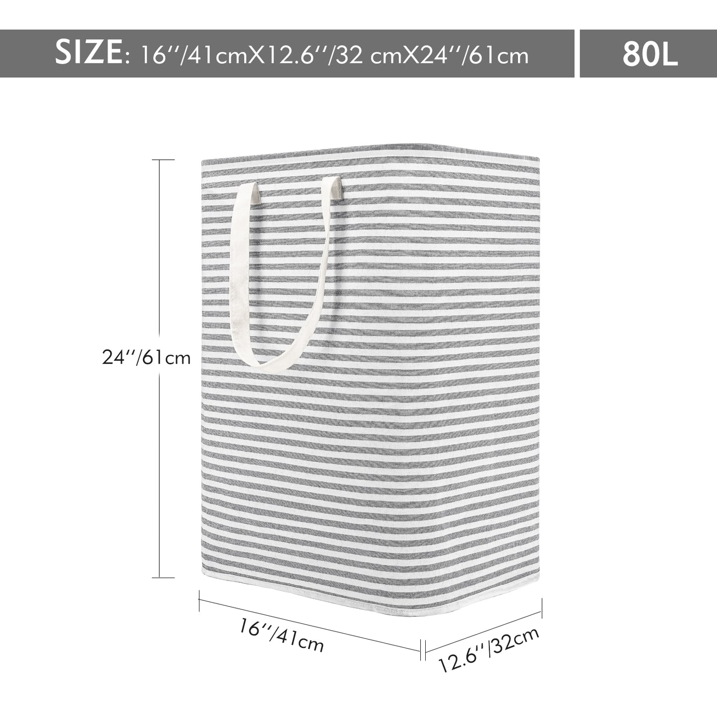 DOKEHOM 80L [2 Pack] Freestanding Laundry Hamper with Handle, Collapsible Large Cotton Storage Basket for Clothes (Grey)